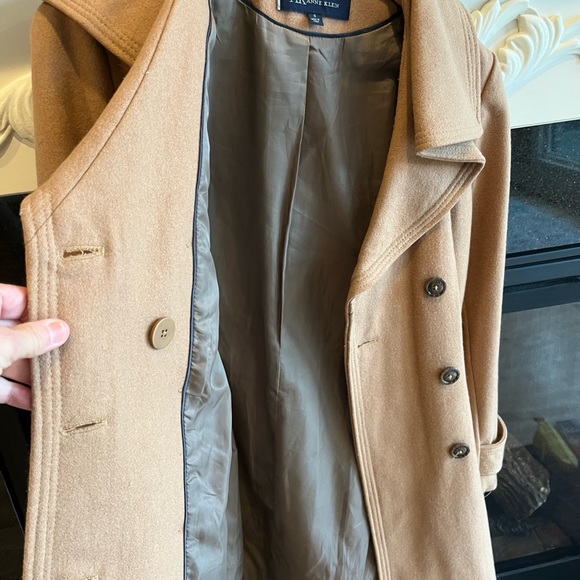 AK Anne Klein Wool Pea Coat Camel Winter Long - Picture 9 of 11